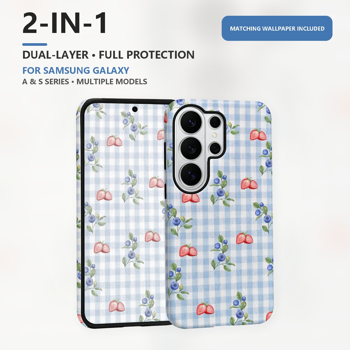Samsung Galaxy S24 - fraise myrtille carreaux 2-in-1 Double Couche